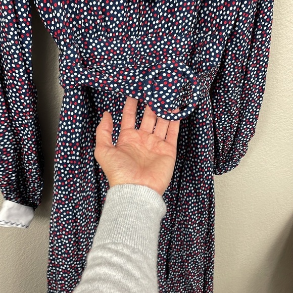NWT GUL HURGEL Woven Maxi Dress Prairie Long Sleeve Polka Dot Blue Red White M - Picture 3 of 15